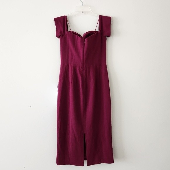 Dress the Population Bailey Off the Shoulder Sheath Midi Dress Magenta Medium - Picture 4 of 5